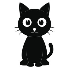 Cartoon Black Cat Illustration with Big Eyes and Whiskers