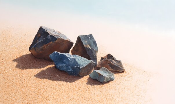 goast, beach, rocks, granulation, watercolor, Generative AI