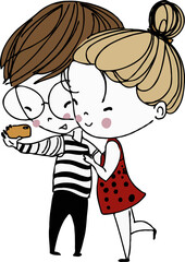 cute couple series doodle drawing element vector illustration