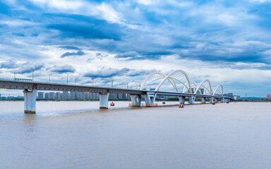 Obraz premium Aerial view of Jiubao Bridge in Hangzhou, Zhejiang Province, China