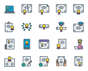 Filled outline icons set for Certificate