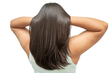 Naklejka premium Woman with beautiful shine hair care treatment isolated on white background, PNG transparent.