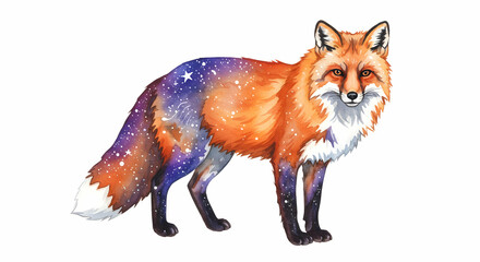 Obraz premium Vibrant Fox Illustration with Cosmic and Starry Background Effects