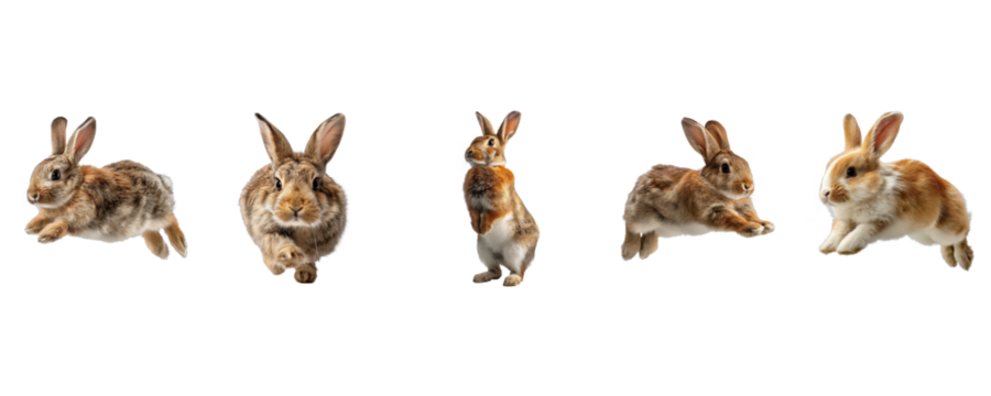 Five Isolated Rabbits Dynamic Poses