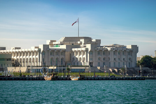Doha, Qatar - January 03, 2025: Amiri Diwan governmental building in Doha, Qatar.