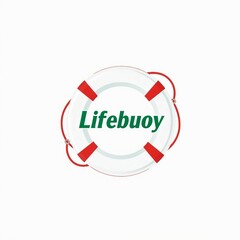 Fototapeta premium Minimalistische Darstellung eines roten Rettungsrings mit Schriftzug „Lifebuoy“ – sauber, klar, ideal für Infografiken oder Sicherheitsdesigns.