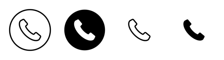 Phone icons set, telephone symbol collection, call icon pack, black and white phone icon set, communication icon set, classic phone receivers, outline call icons