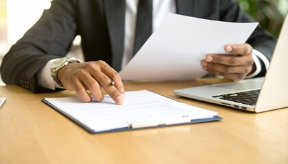 Close-up of a person's hands and documents discussing a contract with a business partner