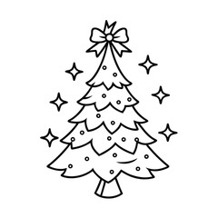 a christmas tree tiny bows sparkles color vector art silhouette