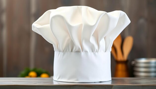 Classic white chef's hat, crisp and clean, ready for use, white hat, culinary