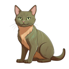 Obraz premium Adorable Green Eyed Cat Sitting Gracefully A charming illustration of a domestic shorthair cat