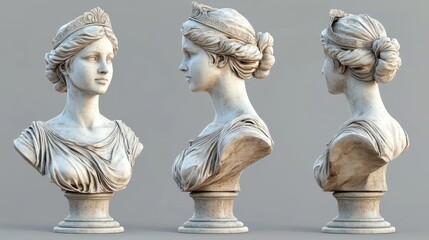 Obraz premium A stylized sculpture of Venus' head is depicted in a marble Greek goddess statue