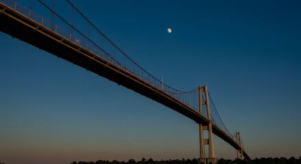 Obraz premium Bridge Under Blue Sky with Moon