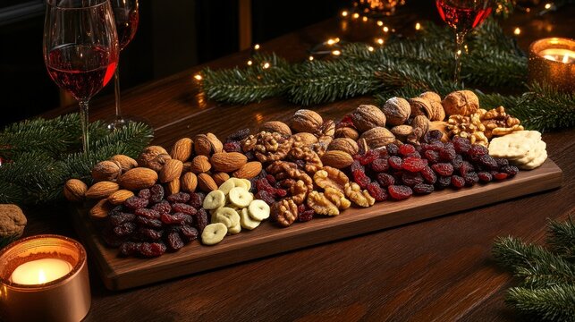 Holiday nuts and dried fruit platter festive food photography