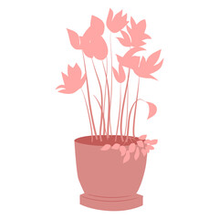 Pink color potted plants, minimal flat illustration on white background