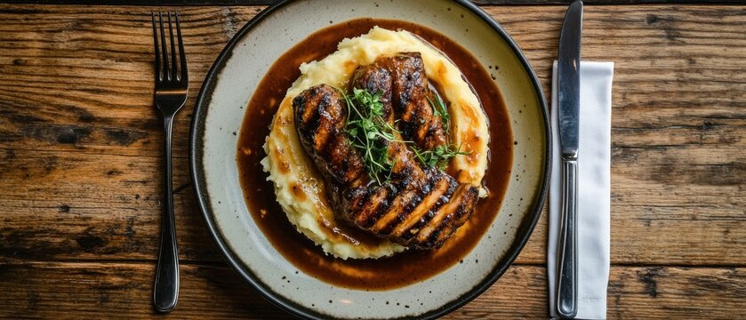 Grilled Steak with Creamy Mashed Potatoes and Rich Gravy