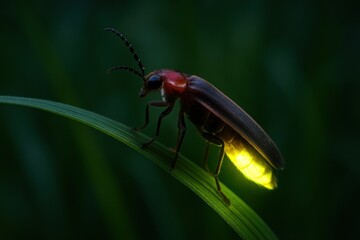 Glowing firefly on leaf