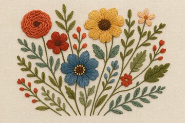 Colorful floral embroidery art