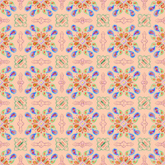 Thai Mandala Textile Pattern on Pastel Background 