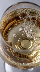 Sparkling drink with bubbles in a glass reflecting light during a festive gathering