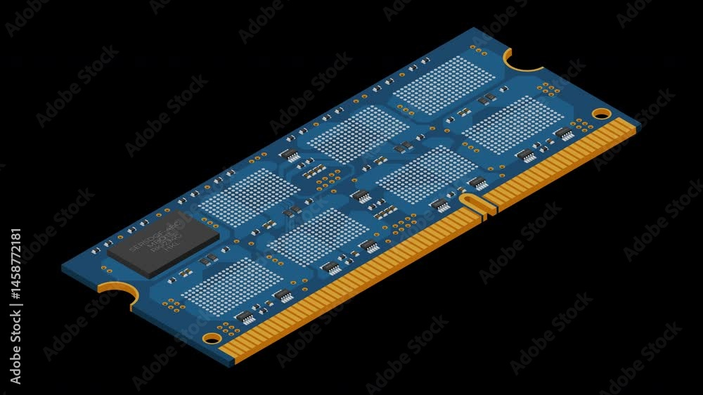 Fototapete Isometric random access memory animation. RAM memory realistic 3d isometric. Computer hardware components. Transparent background with alpha channel
