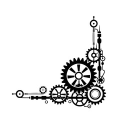 Steampunk Gears Corner Design on a Gradient Background, Vector Illustration