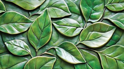 Intricate Carved Green Leaves Wall Art: A Masterpiece of Nature's Beauty