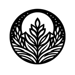 Elegant Minimalist Floral Emblem in Circle, Black and White