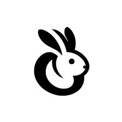 Minimalist Bunny Logo: Black and White Vector Design