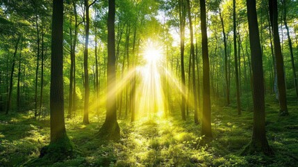 Obraz premium Sunlit Forest Path: A Tranquil Scene of Nature's Serenity