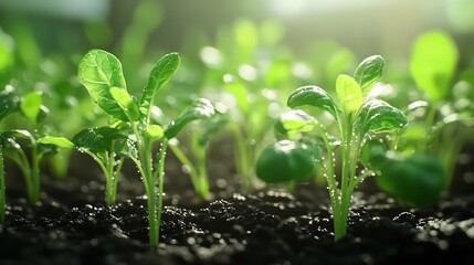 Seedlings growing plants gardening organic agriculture sprouts green leaves soil growth horticulture farm fresh