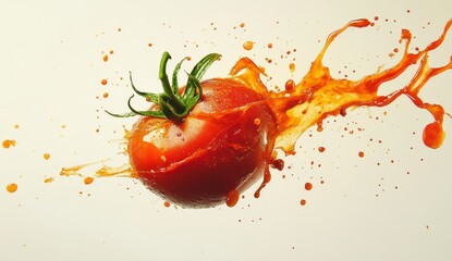 Fresh tomato exploding with juice