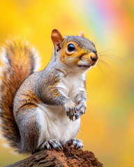 Obraz premium A squirrel sitting on a branch, A fluffy orange cat gazes out a rain-soaked window, enjoying the peaceful indoor atmosphere while watching the world outside.