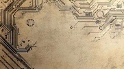 Circuit Board Sketch on Vintage Paper