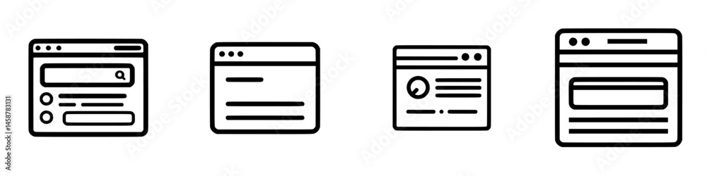 Poster vector illustration of web browser windows featuring search bar and content layout for digital appli