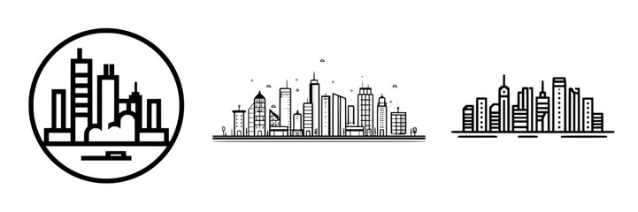 Obraz premium Modern city skyline vector illustration icon featuring high-rise buildings in a minimalist style