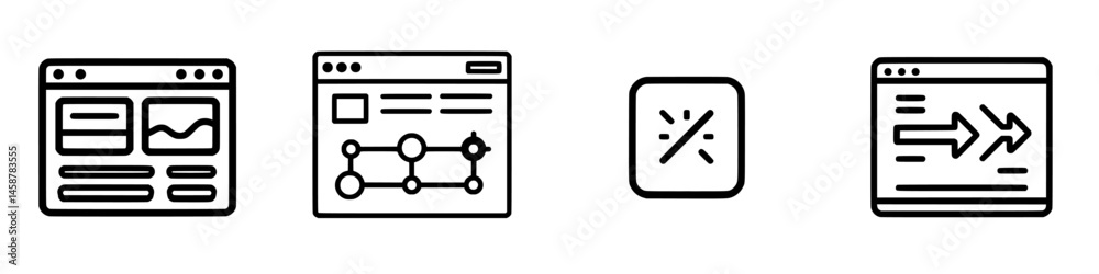 Poster vector illustration icons representing web design, user interface, and data visualization in a moder