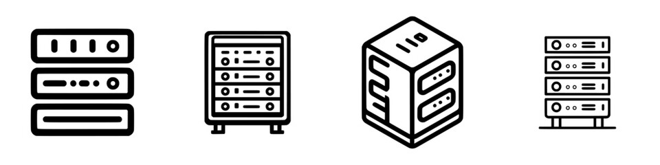 Fototapeta premium Data storage vector illustration icons showcasing different server designs and configurations for modern technology solutions