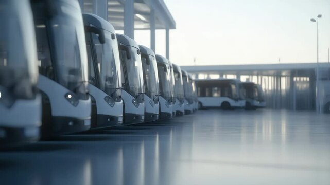 Modern Transportation Hub Organized Parking for Clean Vehicles at Terminal, Showcasing Efficient Infrastructure for Travel