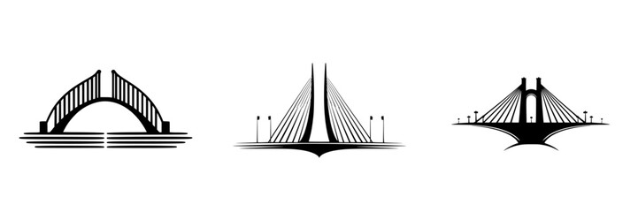 Fototapeta premium Vector illustration icons of modern bridge designs showcasing architectural elegance and innovative structure styles