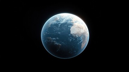 3D Earth model floating in space, with realistic lighting effects reflecting off the oceans, and soft atmospheric glow around the planet edge