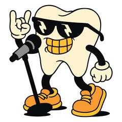 Rockstar Tooth Cartoon Singing with Microphone