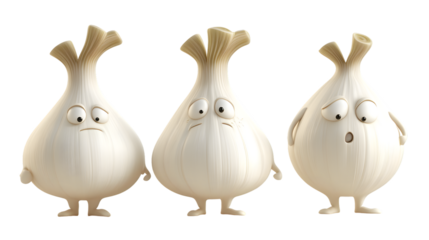 Cute 3D Cartoon Garlic Character on White Background for Food Illustrations