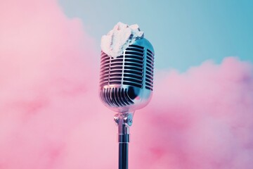 Microphone on pink and blue.
