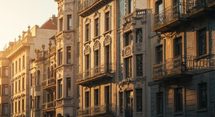 Obraz premium Ornate Building Facades at Sunset in a European City