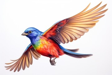 Fototapeta premium Painted bunting flying bird drawing animal.