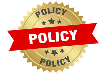 policy. policy round red and gold label isolated on transparent background