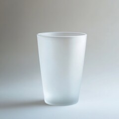 a frosted glass cup standing upright on white matte background 