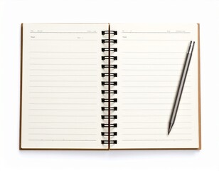 Open lined notebook with spiral binding and a pencil resting on the right page