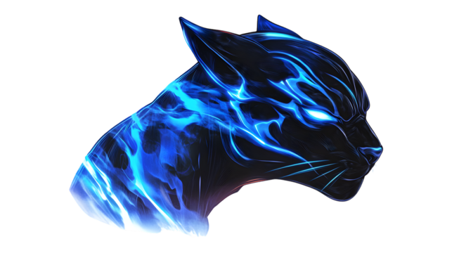 Fierce Neon Blue Black Panther Head Gaming Logo in Fire Mode